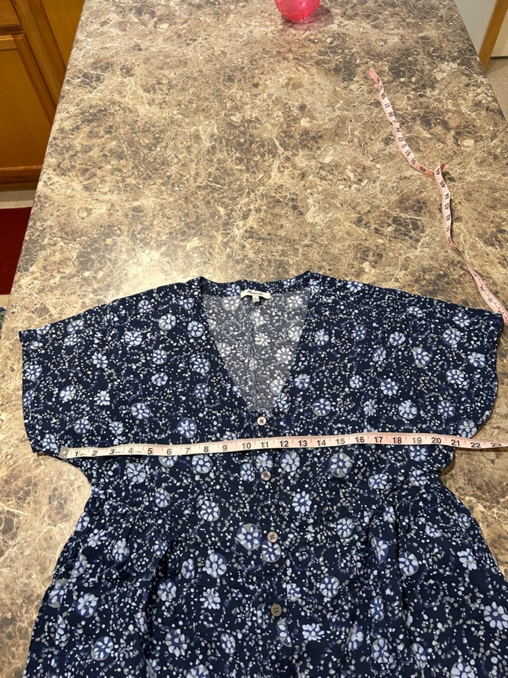Madewell Button Front V-Neck Floral Mini Dress Blue Large - Picture 11 of 13